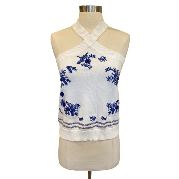 LOFT Tops - Halterneck Embroidered Floral Knit Top By Loft Made In India